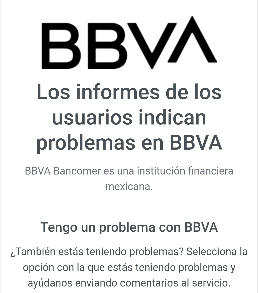 Reportan «caída» de BBVA en línea